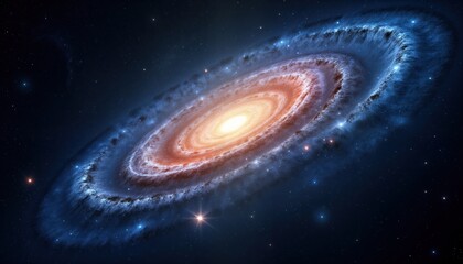 Aufkleber - Spiral galaxy swirls in deep space. Stars flock around cosmic structure. Huge nebulae swirl in intergalactic expanse. Celestial cosmic display. Astronomic pattern shows immense rotation. Whirlpool of