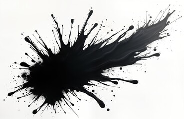 Aufkleber - Abstract black ink splash art. Dynamic paint splatter on white background. Japanese style brushstrokes. Generative AI art piece. Suitable for design elements.