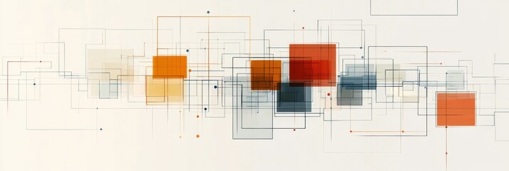Fototapete - Abstract geometric design with overlapping squares and rectangles in various colors on a light background. Generative AI