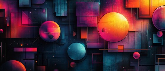 Wall Mural - Abstract vibrant spheres & shapes; digital art