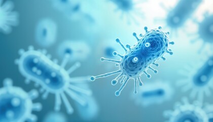 Poster - Medical illustration shows various bacteria, viruses. Microscopic view of microorganisms in action. Image used for medical publications educational materials. Microorganisms, infection showcased to