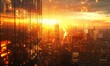 © MaMaKe - Cityscape sunset, golden hour view, urban skyline, skyscrapers, background glow, for business promotion