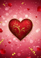 Romantic Valentine s Day Heart Design Red Gold Festive Background