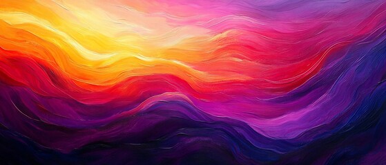 Wall Mural - Colorful sunset landscape, vibrant hues, abstract waves, background design