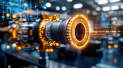 Aufkleber - high resolution image of futuristic digital twin simulation showcasing advanced technology with glowing elements and intricate details. scene conveys innovation and precision