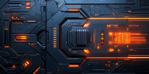 Wall Mural - Futuristic tech panel glowing orange. Sci-fi background