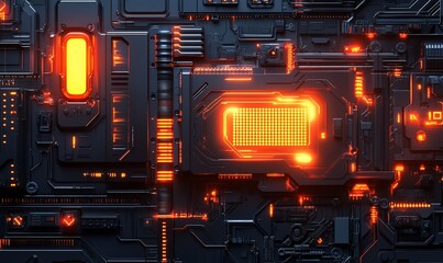 Wall Mural - Futuristic tech panel, glowing circuits, abstract background, digital art, sci-fi