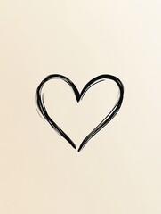Leinwandbilder - Simple black heart drawing on a soft beige background showcasing minimalistic art style. Generative AI