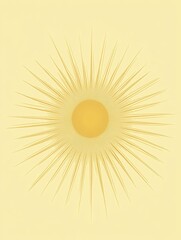 Poster - Bright sun illustration with rays spreading outward against a soft yellow background. Generative AI