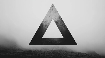 Aufkleber - Abstract black triangle symbol featured against a misty landscape background in grayscale shades and soft lighting. Generative AI