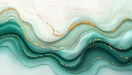 Aufkleber - Abstract liquid marble design in trendy mint green, white colors with gold veins. Stylish backdrop perfect for wallpaper banners, invitations. AI generated artwork in watercolor style evokes luxury,