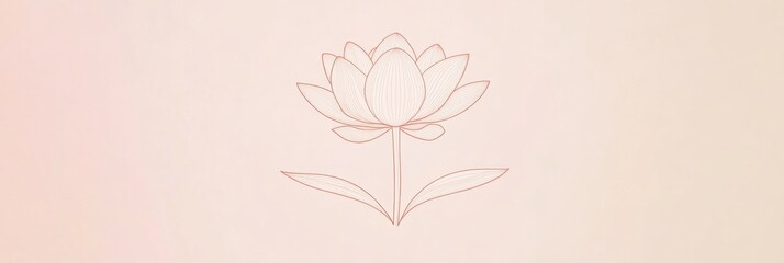 Fototapete - Delicate line art of a lotus flower on a soft pastel background showcasing floral beauty and minimalistic design. Generative AI
