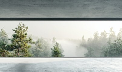 Wall Mural - Misty forest view from modern room