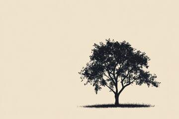 Fototapete - Silhouetted tree standing alone in a serene landscape during the twilight hours. Generative AI