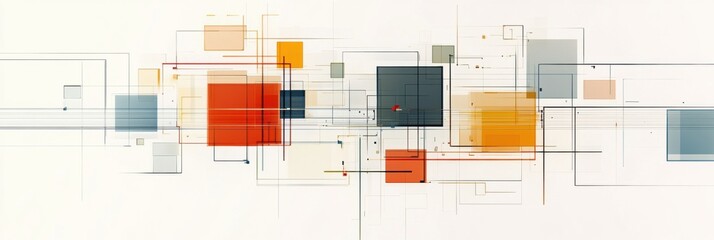 Aufkleber - Abstract design with colorful geometric shapes and lines on a light background. Generative AI