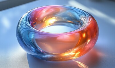 Poster - Abstract 3D Colorful Ring Sculpture Modern Shape Gradient Light Refraction Iridescent Design
