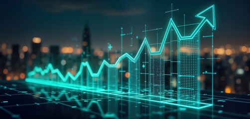 Aufkleber - Abstract digital illustration shows market growth. Financial data rise in graph. Business success concept. Dynamic economic progress. Investment analysis represented in digital form. Modern design.
