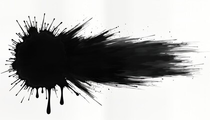 Poster - Abstract black paint splatter on transparent background. Dark ink smudge illustration. Paint drips, streaks create artistic texture. Design element for graphic design, web, print media. Modern