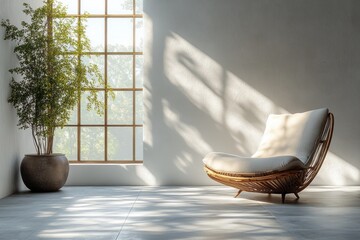 Aufkleber - Minimalist Empty White Room with Natural Light and Shadows in Scandinavian Style