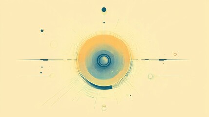 Poster - Abstract design featuring concentric circles and varied geometric shapes on a soft yellow background. Generative AI