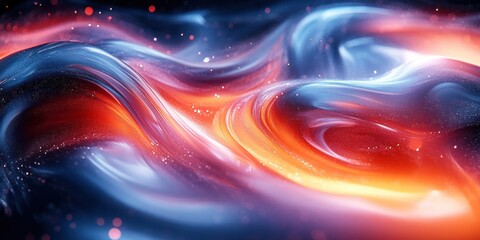 Poster - Futuristic Digital Art with Swirling Metallic Strands in Neon Lighting Abstract Composition