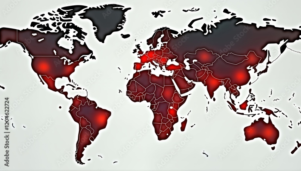 Ilustración de Stock Global rabies hotspots mapped worldwide. Bright ...