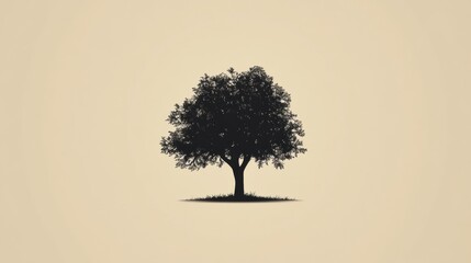 Aufkleber - Silhouette of a strong tree standing alone on a minimalist background at sunset. Generative AI