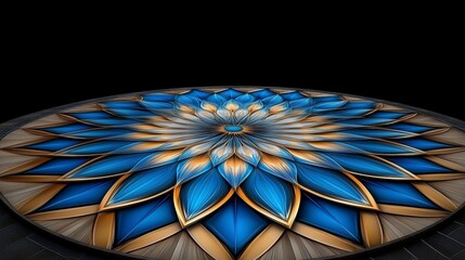 Poster - A blue and gold flower with a gold center. The flower is surrounded by blue petals. The flower is very detailed and has a lot of gold in it. AI generated.