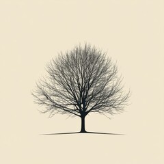 Poster - Lonely tree with bare branches silhouetted against a pale background in a minimalist style. Generative AI