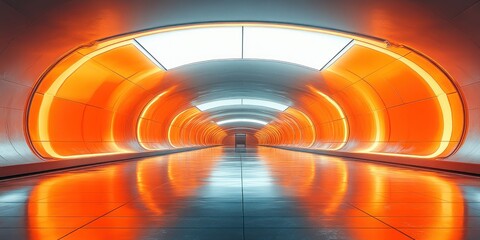 Poster - Futuristic Neon Tunnel Cyberpunk Corridor Industrial Design Glowing 3D Rendering