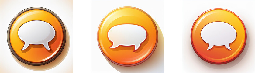 Aufkleber - Three glossy orange buttons feature a white speech bubble, symbolizing communication or messaging.