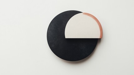 Aufkleber - Abstract composition of black and white circular shapes creating a minimal design with a copper accent. Generative AI