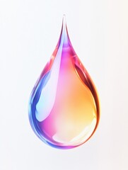 Fototapete - Colorful water drop suspended in mid air reflecting vibrant hues of orange and blue against a plain background. Generative AI