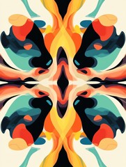 Poster - Colorful abstract design with flowing shapes and vibrant hues presented in symmetrical pattern. Generative AI