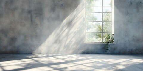 Wall Mural - Sunlit Room, Concrete Wall, Window View, Empty Space, Interior Design