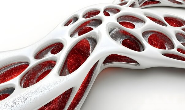 Abstract 3D rendering of a white and red organic structure.