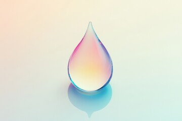 Poster - Colorful water droplet reflecting soft light over a smooth surface in a calming atmosphere. Generative AI