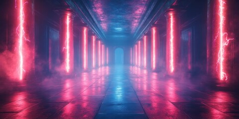 Poster - Futuristic Neon Room with Laser Glow and Vibrant Lights in a Sci-Fi Setting