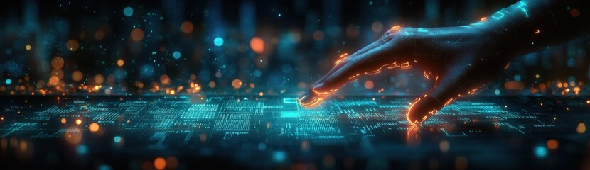 Aufkleber - Futuristic Digital Landscape AI Technology Interactive Interfaces Cloud Computing