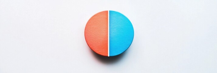 Poster - Round color block divided into red and blue sections on a white background showcasing minimalist design. Generative AI