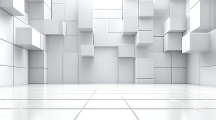 Abstract White Cubic Structure Architectural Design