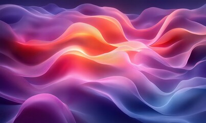 Poster - Vibrant Abstract Composition Smooth Curved Shapes in Purple and Blue with Soft Ambient Lighting
