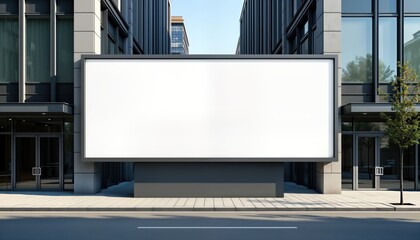 Aufkleber - Large empty billboard in front of modern urban building. City street scene. Commercial advertising space. Blank poster for promotion. Empty advertising surface. Outdoor display. Suitable for