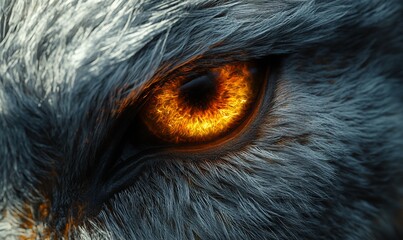 Wall Mural - Wolf's fiery eye close-up, fantasy, dark background, game design