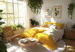 © Mahmud - Modern Boho Bedroom with Yellow Bedding and Natural Decor