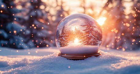 Aufkleber - Christmas Snow Globe Winter Scene Magic Night with Snowflakes and Blue Background