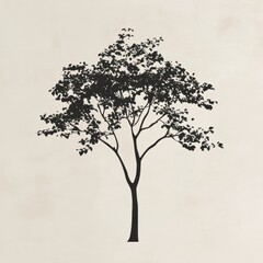 Poster - Silhouette of a tree with detailed branching and foliage against a neutral background during daylight hours. Generative AI