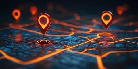 Poster - geolocation tracking digital map interface concept visualization urban environment close-up view inn