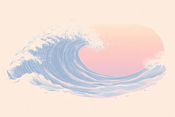 Aufkleber - Dynamic ocean wave depicted with soft pastel colors at sunrise capturing the beauty of nature. Generative AI