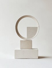 Fototapete - Abstract sculpture featuring geometric shapes in neutral tones on a clean background with soft lighting. Generative AI
